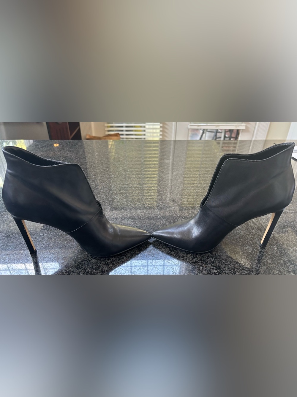 Black Leather Pointed-Toe Stiletto Ankle Boots